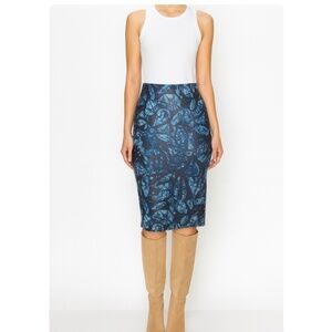 Jane & Hudson Midnight Blue/Baby Blue Faux Leather Midi Skirt Size Medium